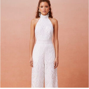 Keepsake White Halter Lace Jumpsuit Size M